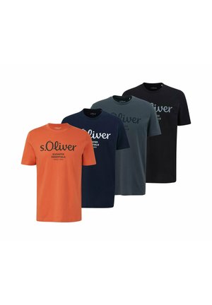 4ER PACK - LOGO RUNDHALS - T-shirt con stampa - hellrot/dunkelblau/dunkelgrau/schwarz