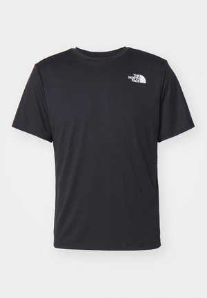 Zwart T-shirt met korte mouwen en ronde hals, met een klein wit The North Face-logo op de linkerborst.