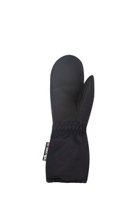 Mitten isolada preta com palma texturizada, pulso elástico e uma pequena etiqueta da bandeira norueguesa na barra.