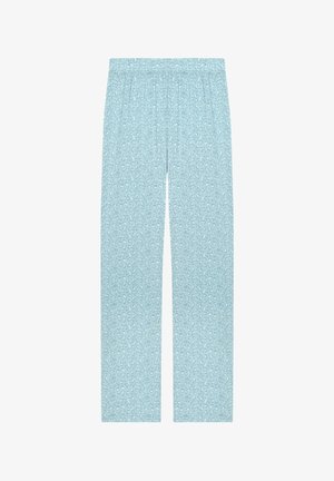 Pantalon bleu clair avec un motif léopard subtil sur l'ensemble et une taille élastique.