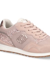 Roze tenisice s mrežastim gornjim dijelom, anilin akcentima i detaljima od sjajnih čestica. Imaju kontrastne teksturirane panele i gumeni potplat. Ove tenisice imaju vezice i logo sa strane.