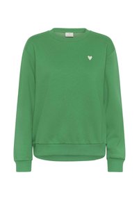 Grüner Sweatshirt aus Baumwolle mit Rundhalsausschnitt, langen Ärmeln, gerippten Bündchen und einem kleinen weißen Herzakzent auf der Brust.