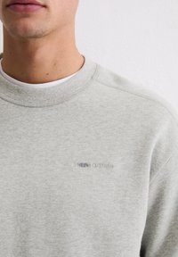 Lichtgrijs sweatshirt met een ronde hals, gemaakt van zachte stof. Voorzien van een subtiel geborduurd logo op de borst en geribbelde manchetten.