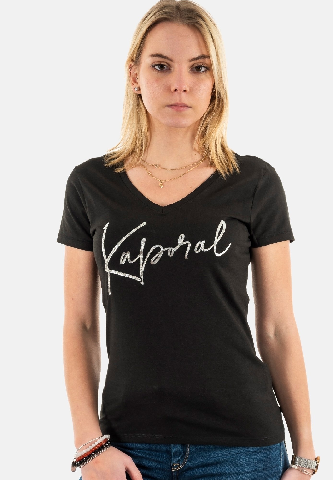T-shirt Kaporal Jeans Blanc Argenté Taille XL (42) Femme - Excellent état Occasion