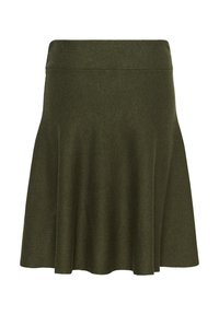 Gonna a maglia verde con design svasato, dotata di una vita liscia e di una finitura testurizzata, di lunghezza media con una silhouette ampia.