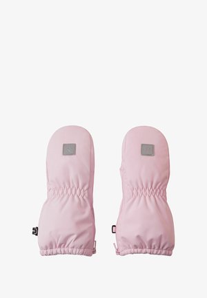 Rosa Handschuhe mit einer glatten, wasserabweisenden Außenseite. Verfügt über elastische Bündchen, ein quadratisches Logo-Patch und eine abgerundete Form für Wärme.