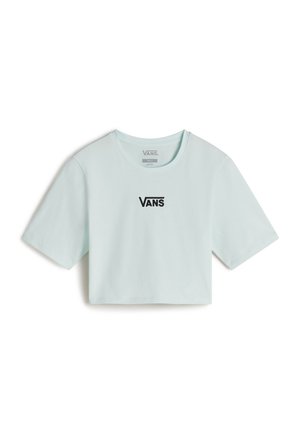 T-shirt verde menta cropped in cotone, con scollatura rotonda e maniche corte. Sulla parte anteriore presenta il logo "VANS" in nero.