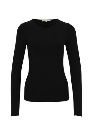 Černý dlouhý rukáv top s kulatým výstřihem. Vyrobeno z hladkého, elastického materiálu. Má přiléhavý tvar a minimalistický design.