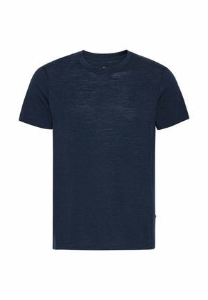 Navy blue short-sleeve t-shirt in soft texture, featuring a crew neckline and subtle heathered pattern. Minimal branding on side seam.