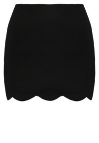 Mini-jupe noire à texture lisse, avec un ourlet festonné. Confectionnée dans un matériau léger et extensible.