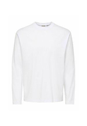 Schlichtes weißes Langarmshirt mit Rundhalsausschnitt und normaler Passform, dargestellt auf weißem Hintergrund.