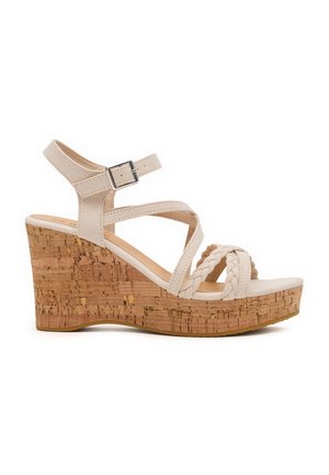 INSIDE, CUÑA SANDALIA TIRAS - Sandalias con plataforma - beige
