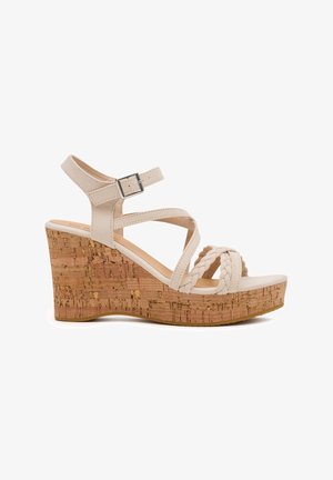 INSIDE, CUÑA SANDALIA TIRAS - Sandalias con plataforma - beige