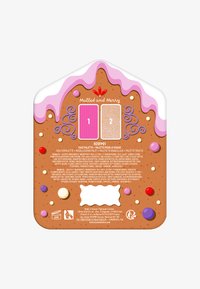 Ansigtspalette med design af et peberkagehus. Indeholder lyserød glasur og farverige slikdetaljer. Indeholder to nuancer: lyserød og skinnende nøgen.