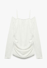 Witte off-the-shoulder top met lange mouwen, vervaardigd van textuurstof en met geraffineerde details aan de achterkant. Inclusief dunne verstelbare banden.