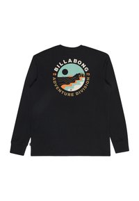 Czarny t-shirt z długim rękawem z okrągłym, wielokolorowym wzorem przedstawiającym fale, słońce oraz napis "BILLABONG ADVENTURE DIVISION" na plecach.