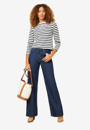 FLORAL EMBROIDERY STRIPE - REGULAR FIT - Top s dlhým rukávom - ivory white