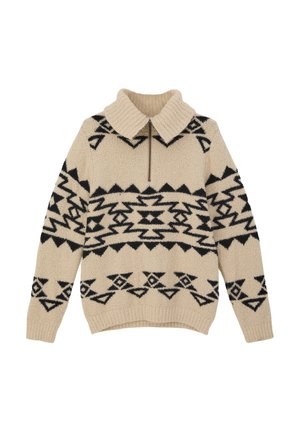 MIT TROYER KRAGEN - Strickpullover - beige