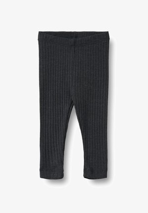 Sötét szürke bordázott leggings rugalmas derékkal és bokáig érő fazonnal. Az anyag puha tapintású, minimális részletezéssel.