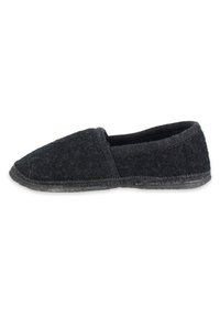 Grijze gevoerde slipper met een ronde neus en laag uitgesneden ontwerp. Beschikt over een textiele stof en contrasterende stiksels langs de zool.