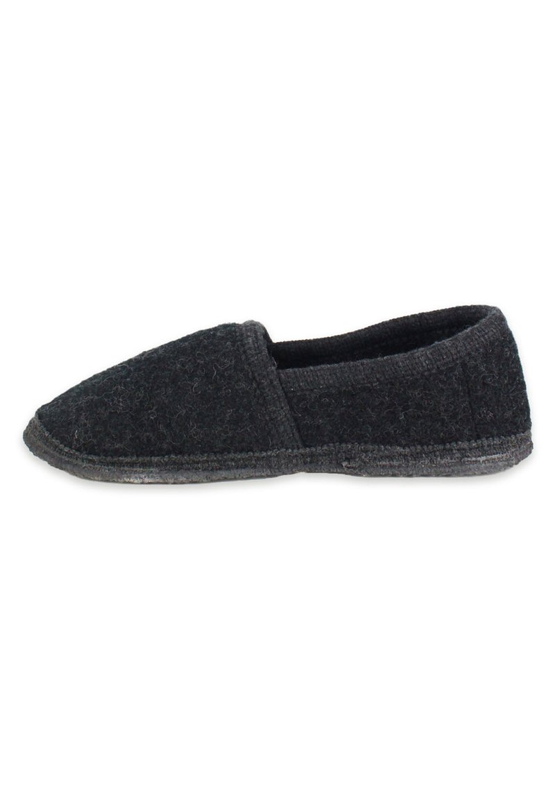 Grijze gevoerde slipper met een ronde neus en laag uitgesneden ontwerp. Beschikt over een textiele stof en contrasterende stiksels langs de zool.