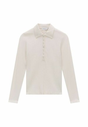 Langede mouwen polo shirt in lichtroom met een geribbeld patroon, knoopsluiting aan de voorkant en een klassiek kraagontwerp.