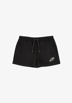 Mustad puuvillased lühikesed püksid elastse vöökoha, nööriga, ees olevate taskutega ja vasakul küljel hõbedaselt brodeeritud logoga.