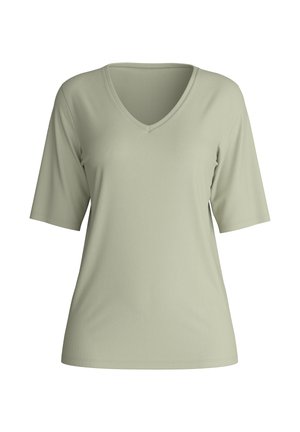 Light green short-sleeve V-neck t-shirt made from soft material, featuring a relaxed fit and smooth texture without patterns or embellishments.