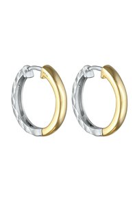 Hoopsør ringe med en snoet sølvstruktur og en poleret gulds accent. Øreringene har en cirkulær form og er lavet af metal.