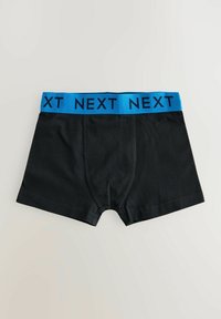 Crne bokserske gaće od pamuka, sa plavim elastikom u struku na kojem je u crnom ispisano "NEXT". Glatka tekstura i klasični oblik.