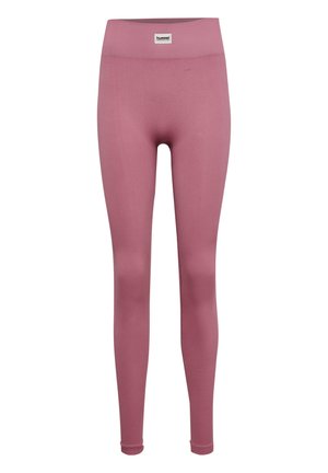 Roze geribbelde leggings gemaakt van rekbaar materiaal, met een hoge tailleband en aansluitende benen, voorzien van een klein logo-label aan de voorkant van de taille.