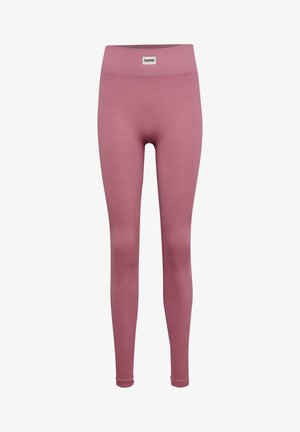 Roze geribbelde leggings gemaakt van rekbaar materiaal, met een hoge tailleband en aansluitende benen, voorzien van een klein logo-label aan de voorkant van de taille.