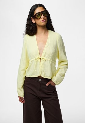 Pieces, PCSASTINA LS V-NECK TIE TOP - Bluză - french vanilla