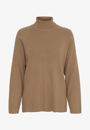 pruun ripskoesetaga kaelusega kampsun, pikad varrukad ja mugav lõige, kõrge kaelus ja pehme tekstuur.