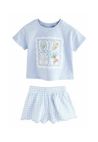 Next - REGULAR FIT - SHORT SLEEVE SET - Šorti - blue gingham flowers Miniatūras attēls 1