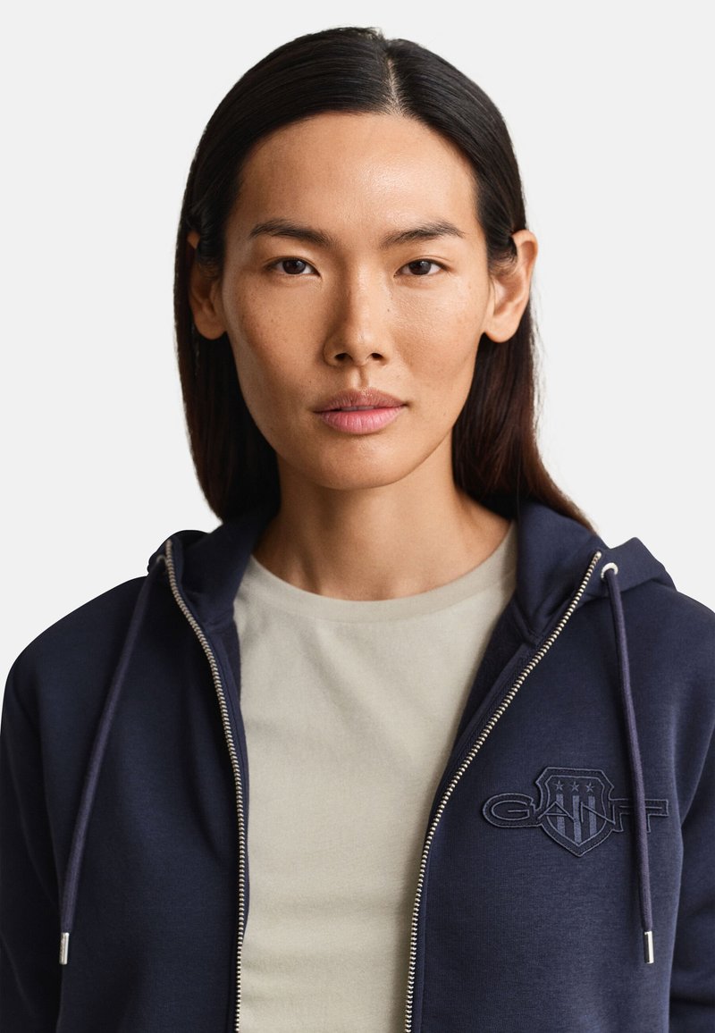 GANT Shield Zip Hoodie Femme - Sweat à Capuche Fermeture Éclair Coton Doux