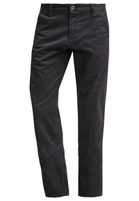 Pantalon décontracté pour homme, noir, coupe droite, avec fermeture avant par bouton et fermeture éclair, passants pour ceinture, et poches latérales sur fond blanc.
