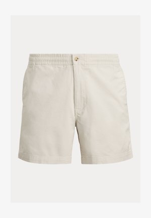 Beige bomullsshorts med resår i midjan, knappstängning och sidofickor. Mjuk textur med en enkel, klassisk design.