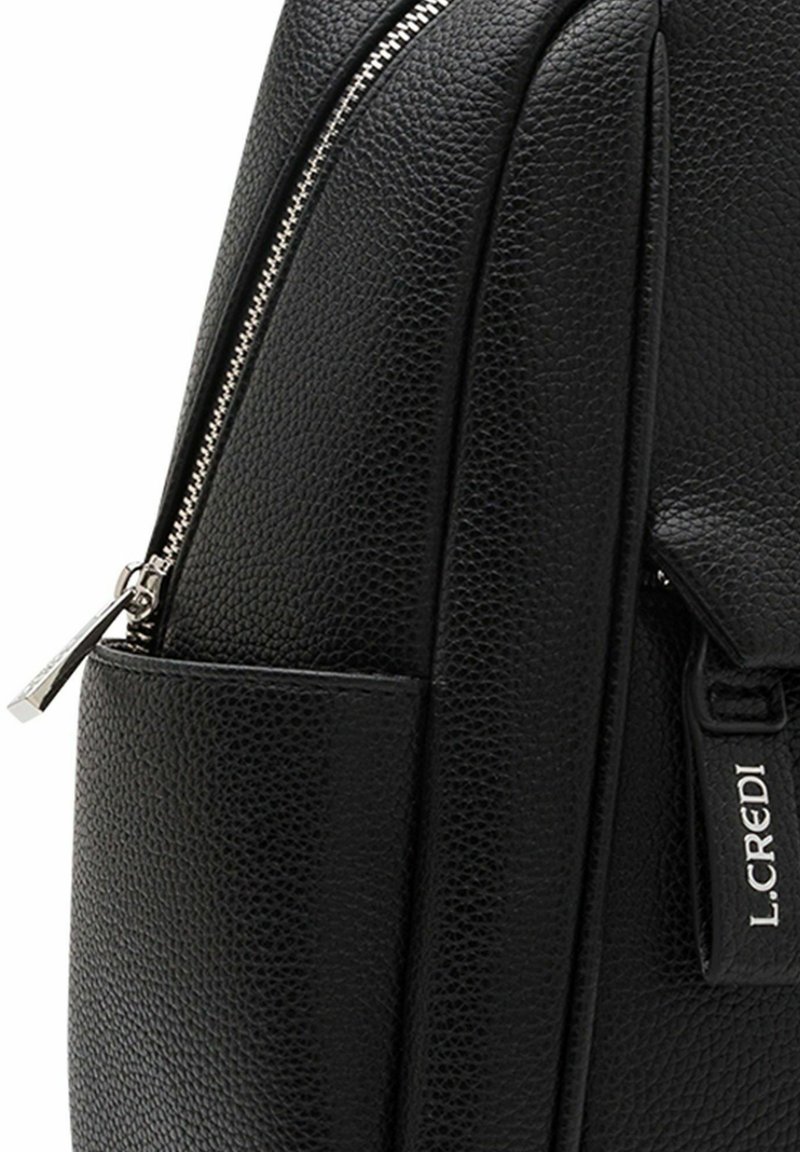 Pebbled Black Leather Backpack with Front Zip Pocket - L.Credi L. credi convertible backpack - Gem main image 4