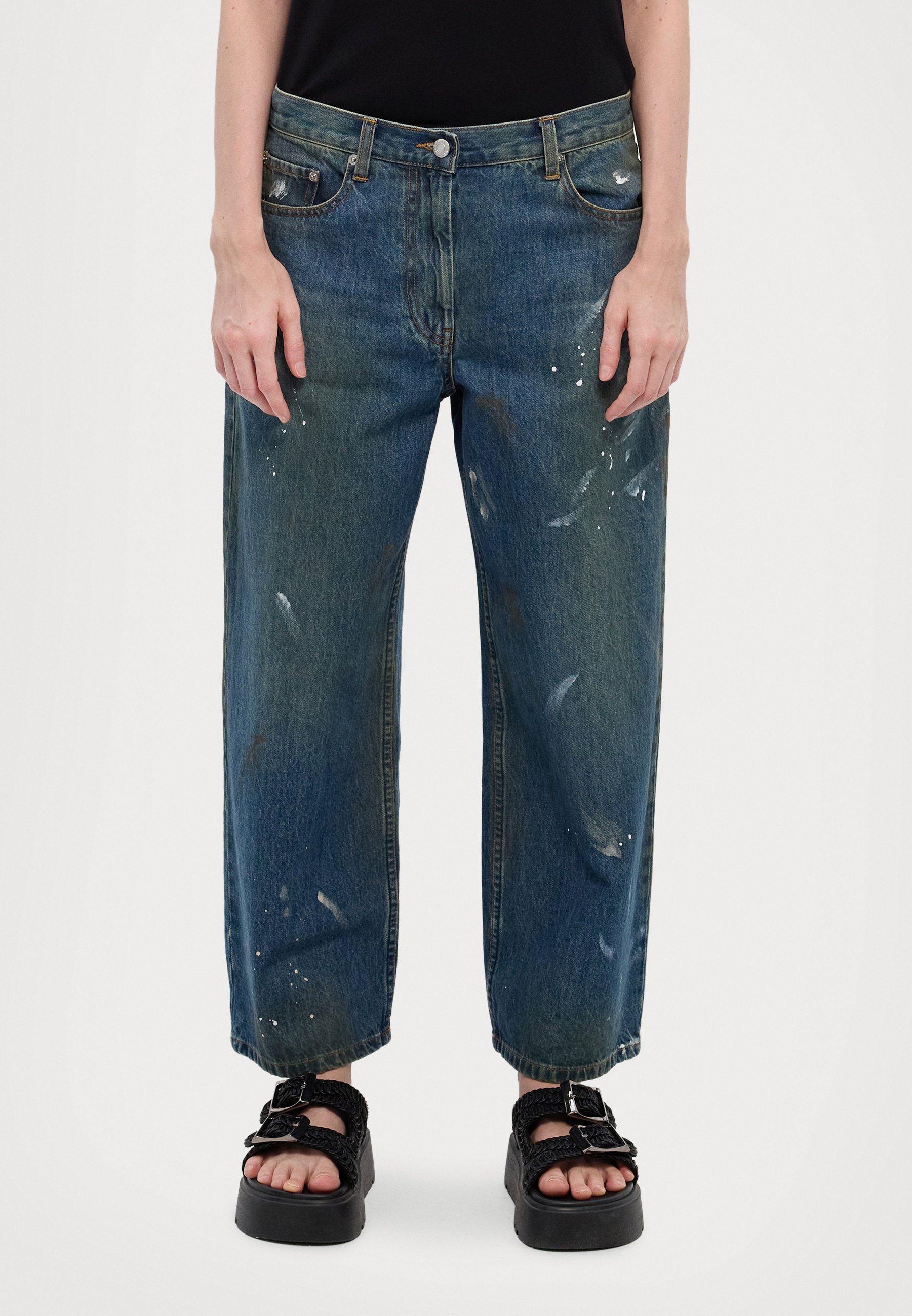 Helmut Lang CROPPED WIDE - Straight leg jeans - mid indigo painter