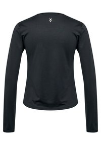 Zwart sportshirt met lange mouwen, gemaakt van een geweven stof, ronde hals en ergonomische pasvorm. Kenmerkt zich door een klein wit logo op de achterkant.