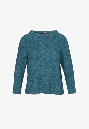 Türkisfarbener, langärmeliger Pullover mit weitem Rundhalsausschnitt und lockerer Passform. Mit einem strukturierten Stoff und einem dezenten melierten Muster.