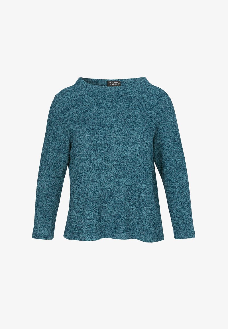 Türkisfarbener, langärmeliger Pullover mit weitem Rundhalsausschnitt und lockerer Passform. Mit einem strukturierten Stoff und einem dezenten melierten Muster.