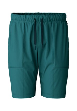 Teal shorts van lichtgewicht stof, met een elastische tailleband en verstelbare trekkoorden, voorzien van zijzakken en platte naden.