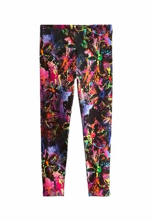Legingi — bikses - black pink green flower splat