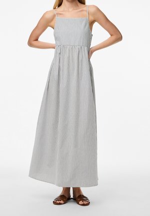 Sukienka maxi w paski z lekkiego materiału, z cienkimi ramiączkami, kwadratowym dekoltem i marszczonym pasem, o zwiewnym fasonie.