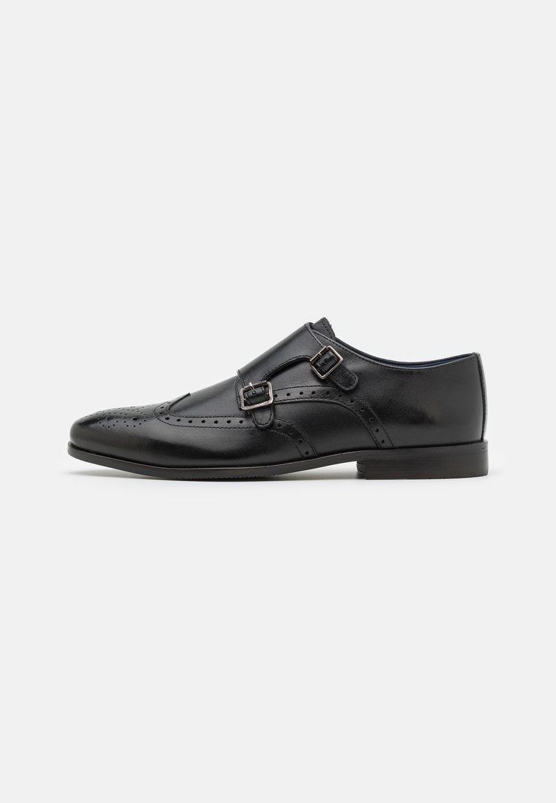 Pier One LEATHER - Pantofi slip-on eleganți - black