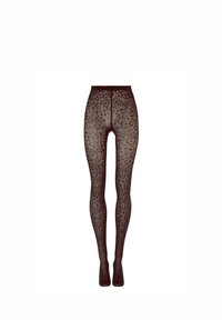 Svarta mönstrade strumpbyxor med leopardmönster, tillverkade av ett genomskinligt material med hög midja och följsam passform.