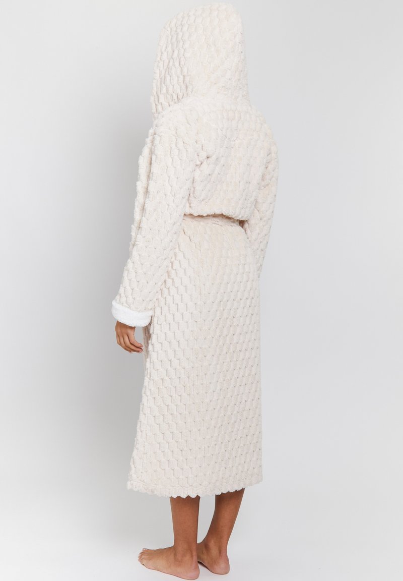 Loungeable GEOMETRIC LUXURY FLEECE HOODED MAXI - Dressing gown -  cream/off-white - Zalando