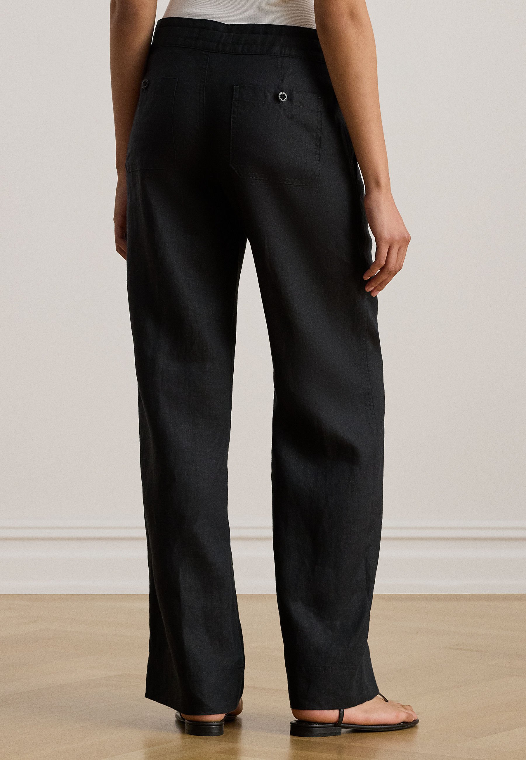 Lauren Ralph Lauren LINEN WIDE-LEG PANT - Trousers - black - Zalando